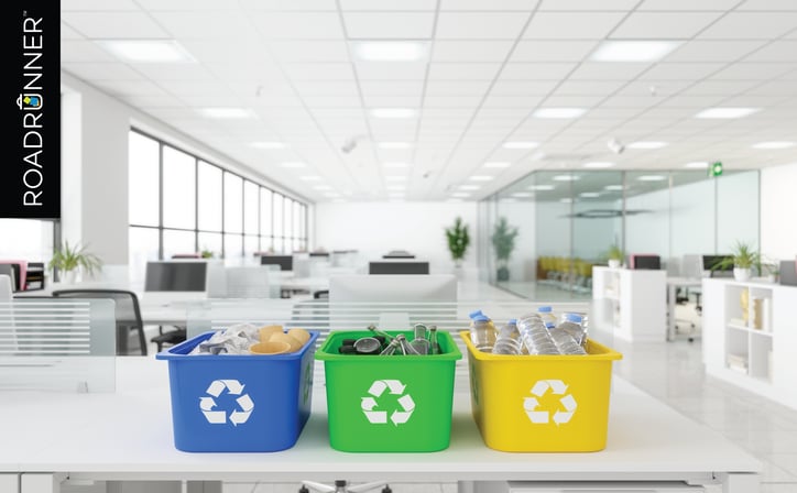 sorted recycling bins at a office building