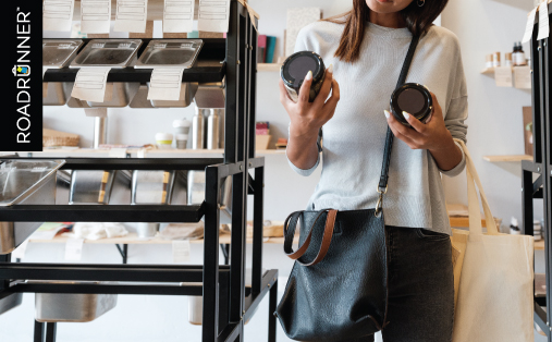 a customer reads the labels on the store's products becoming more eco-conscious