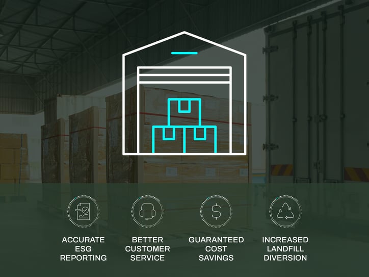 An icon of a warehouse with shipping boxes and the words 