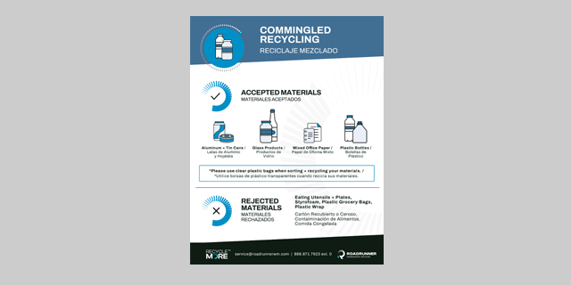 Commingled Recycling label in the bilingual languages of English and Spanish