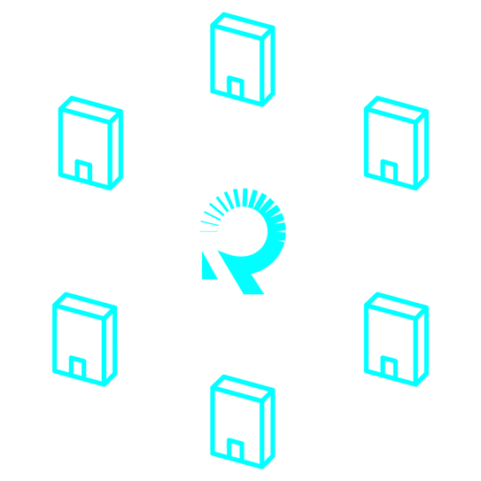 icon for consolidated portfolio management that shows arrows pointing to a central hub