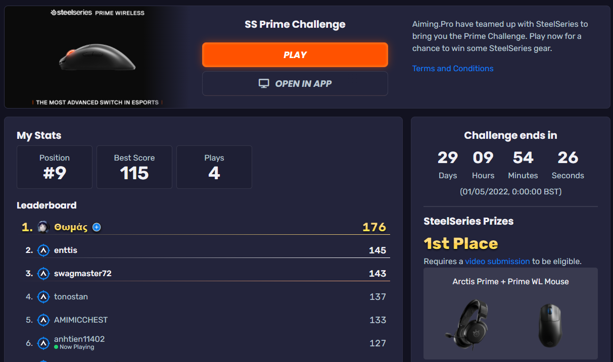 SteelSeries Prime Challenge Page